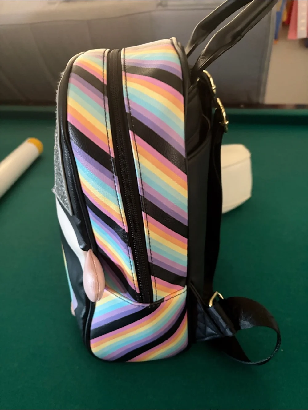 Girls' Rainbow Doll Backpack - Black with Pastel Stripes
